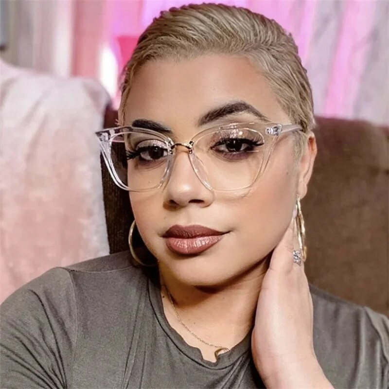 Jauns modes caurspīdīgs briļļu ietvars sievietēm vīriešiem Luksusa zīmola Anti Blue Light datora brilles Retro kaķu acu lasīšanas brilles +3