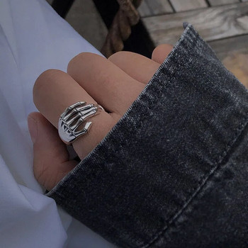 Trend Punk δαχτυλίδι με δυνατότητα αλλαγής μεγέθους για γυναίκες άντρες Κορίτσι Rock Vintage Creative Skeleton Hand Loop Gothic Finger Rings Δώρο κοσμήματα για πάρτι