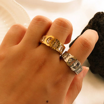 Πολυτελή γυαλιστερά κρυστάλλινα δαχτυλίδια με διπλό σταυρωτό κύκλο με ρωμαϊκούς αριθμούς δάχτυλα για γυναίκες Δώρο κοσμημάτων από ανοξείδωτο ατσάλι