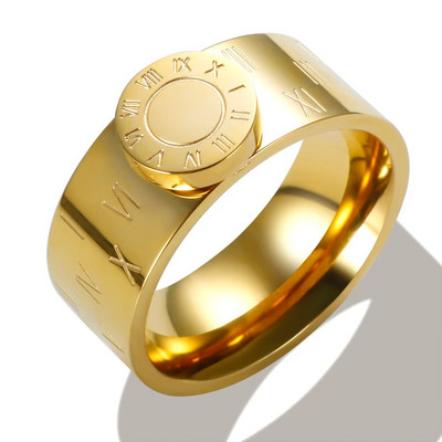 Moderns nerūsējošā tērauda apaļš romiešu cipars, krāsains emaljas gredzens sievietēm, meitene, pāris, apzeltīts gredzens, rotaslietas jauns