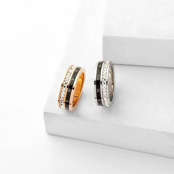 Δαχτυλίδι με διπλό δαχτυλίδι από τιτάνιο από ατσάλι από ακρυλικό κρύσταλλο με πολλές στρώσεις για γυναίκες Αξεσουάρ μόδας πολυτελείας κοσμήματος