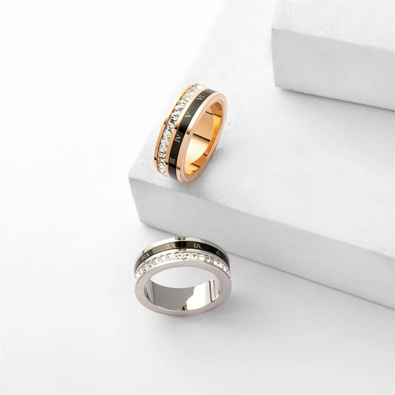 Δαχτυλίδι με διπλό δαχτυλίδι από τιτάνιο από ατσάλι από ακρυλικό κρύσταλλο με πολλές στρώσεις για γυναίκες Αξεσουάρ μόδας πολυτελείας κοσμήματος