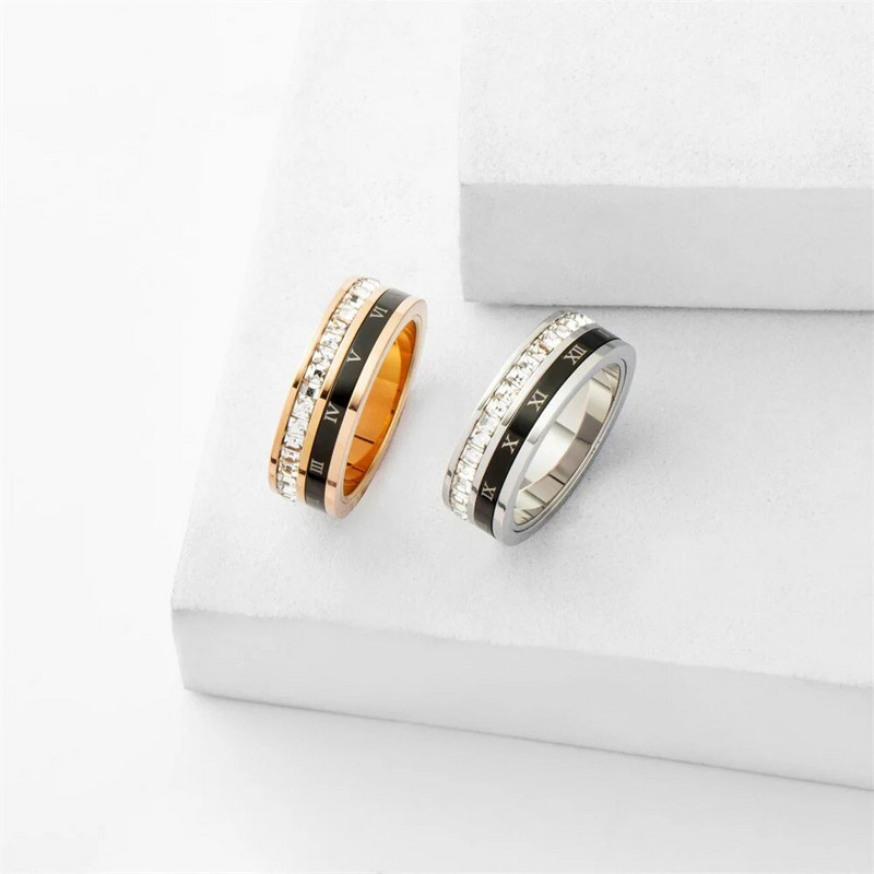 Δαχτυλίδι με διπλό δαχτυλίδι από τιτάνιο από ατσάλι από ακρυλικό κρύσταλλο με πολλές στρώσεις για γυναίκες Αξεσουάρ μόδας πολυτελείας κοσμήματος