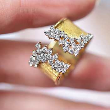 Huitan Trendy Πολυτελές Χρυσό Δαχτυλίδι Κυβικό Ζιργκόν Γυναικείο Μοντέρνο Δαχτυλίδι με Φαρδιά Ζιρκόνιο Γυναικείο Κοσμήματα Drop Shipping