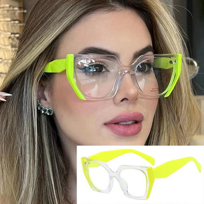 Liela izmēra daudzstūra kvadrātveida pretzilas gaismas lasīšanas brilles sievietēm modes dizaineru krāsu kontrasts TR90 neona presbiopijas brilles