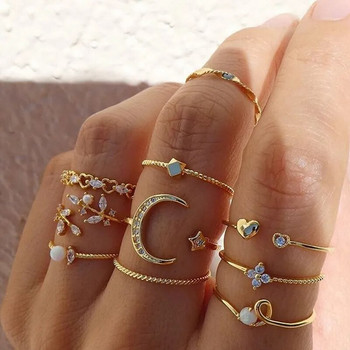 Bohemian Midi δαχτυλίδι με κότσι Γυναικεία Crystal Stars Moon Flower Love Crescent Γεωμετρικό νόμισμα Snake Finger Vintage Κοσμήματα