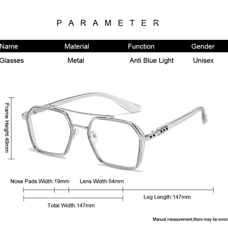 Férfi és női fémszemüvegek Retro Double Bridges Anti Blue Light Számítógépes tükör Olvasás és játék Játékok Szemvédelem 2023