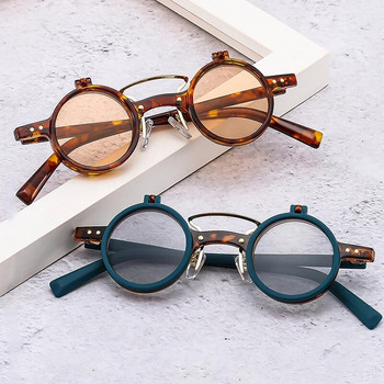 Модни пънк кръгли очила за четене против синя светлина за мъже, жени, двойни мостове, нитове, малки рамки, очила, прозрачни очила