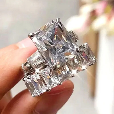 CAOSHI 2gab. Kāršīgs kāzu gredzenu komplekts sievietēm Briljanta kubiskā cirkonija pirkstu rotaslietas jubilejas ballītei, modes dāmas dāvana