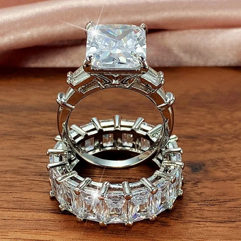 CAOSHI 2gab. Kāršīgs kāzu gredzenu komplekts sievietēm Briljanta kubiskā cirkonija pirkstu rotaslietas jubilejas ballītei, modes dāmas dāvana