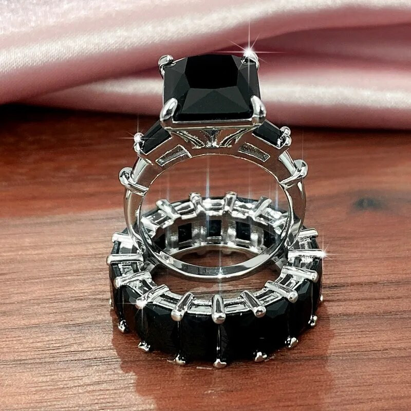 CAOSHI 2gab. Kāršīgs kāzu gredzenu komplekts sievietēm Briljanta kubiskā cirkonija pirkstu rotaslietas jubilejas ballītei, modes dāmas dāvana