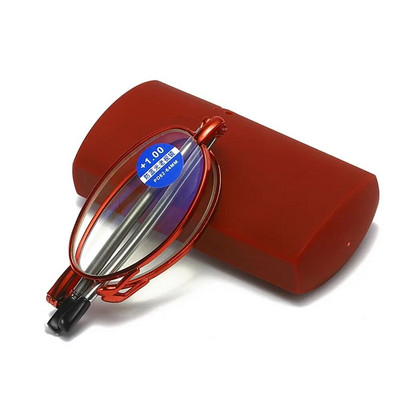 Modes MINI dizaina zilas gaismas necaurlaidīgas lasīšanas brilles vīriešiem sievietēm salokāmas mazas brilles ietvars melns metāla brilles ar oriģinālo kastīti