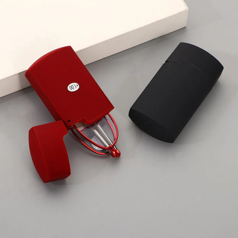 Modes MINI dizaina zilas gaismas necaurlaidīgas lasīšanas brilles vīriešiem sievietēm salokāmas mazas brilles ietvars melns metāla brilles ar oriģinālo kastīti