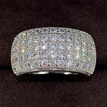 Huitan Micro Paved 5 γραμμών CZ δαχτυλίδι για γυναίκες Bling Bling μόδα Πολυτελές γυναικείο δαχτυλίδι Αρραβώνας Μπάντες γάμου Κοσμήματα Hot