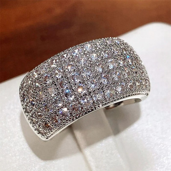 Huitan Micro Paved 5 γραμμών CZ δαχτυλίδι για γυναίκες Bling Bling μόδα Πολυτελές γυναικείο δαχτυλίδι Αρραβώνας Μπάντες γάμου Κοσμήματα Hot