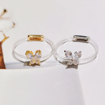 Νέο γλυκό μοντέρνο γυναικείο δαχτυλίδι με αόρατο μπρούτζινο δαχτυλίδι με διαφανή γραμμή Όμορφο αξεσουάρ κοσμήματος ζιργκόν πεταλούδας Δώρο για κορίτσι