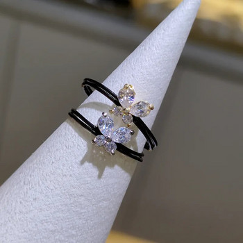 Νέο γλυκό μοντέρνο γυναικείο δαχτυλίδι με αόρατο μπρούτζινο δαχτυλίδι με διαφανή γραμμή Όμορφο αξεσουάρ κοσμήματος ζιργκόν πεταλούδας Δώρο για κορίτσι