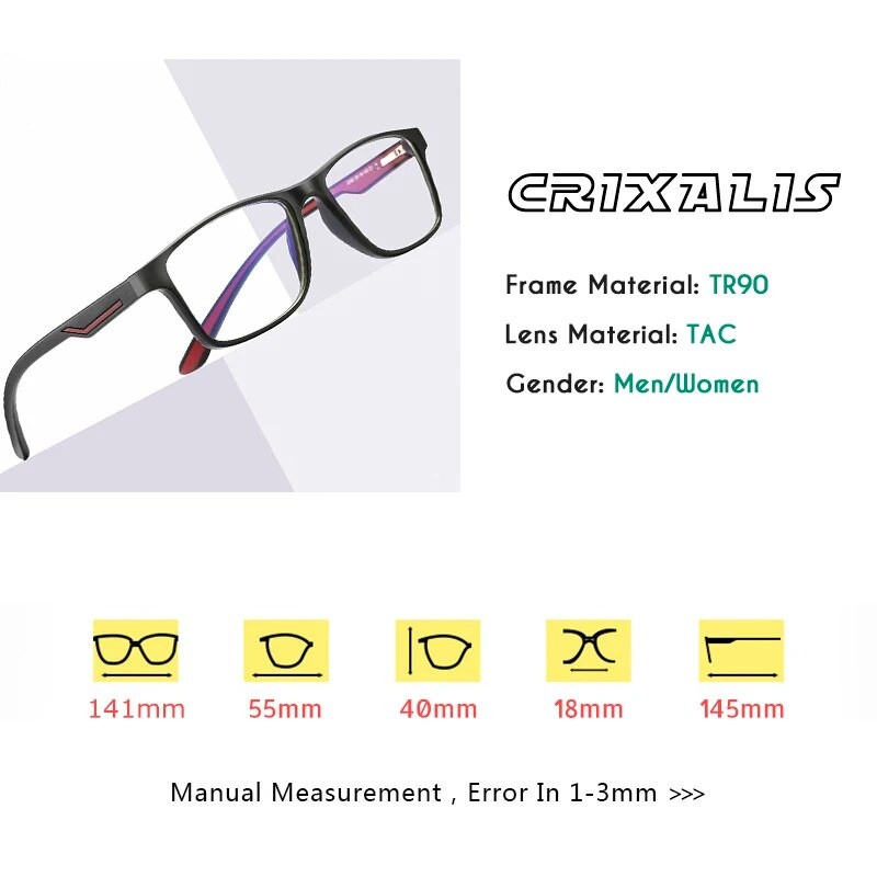 CRIXALIS kvadratne naočale za blokiranje plavog svjetla Muške ultralake TR90 fleksibilne dioptrijske sportske naočale Naočale za računalne igre Muške
