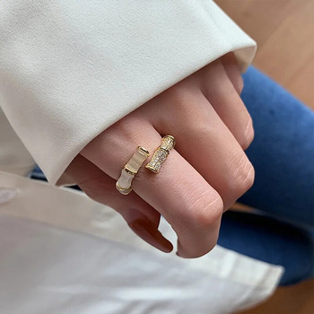 2023 Нов дизайн Опали Бамбук Форма Златен цвят Регулируеми пръстени Корейска мода Бижута Парти Луксозен аксесоар за подарък за жена