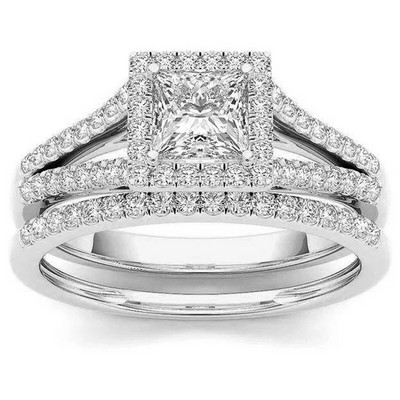 Luxus páros cirkongyűrű geometrikus cirkon gyűrű koronás eljegyzési gyűrűk nőknek rozsdamentes acél ékszer buli évfordulós ajándék