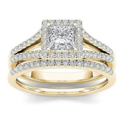 Luxus páros cirkongyűrű geometrikus cirkon gyűrű koronás eljegyzési gyűrűk nőknek rozsdamentes acél ékszer buli évfordulós ajándék