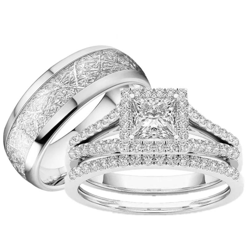 Luxus páros cirkongyűrű geometrikus cirkon gyűrű koronás eljegyzési gyűrűk nőknek rozsdamentes acél ékszer buli évfordulós ajándék