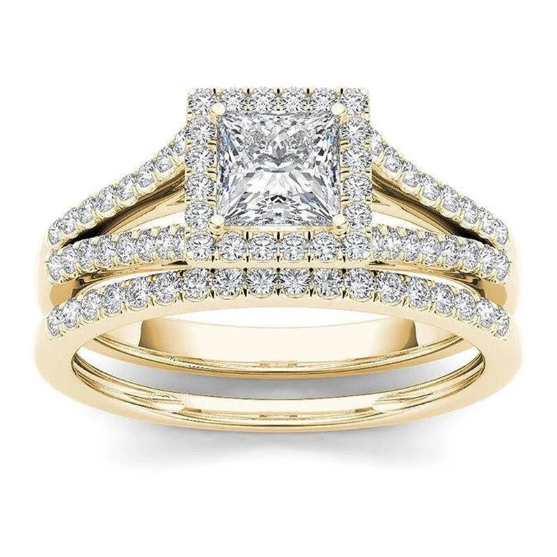 Luxus páros cirkongyűrű geometrikus cirkon gyűrű koronás eljegyzési gyűrűk nőknek rozsdamentes acél ékszer buli évfordulós ajándék