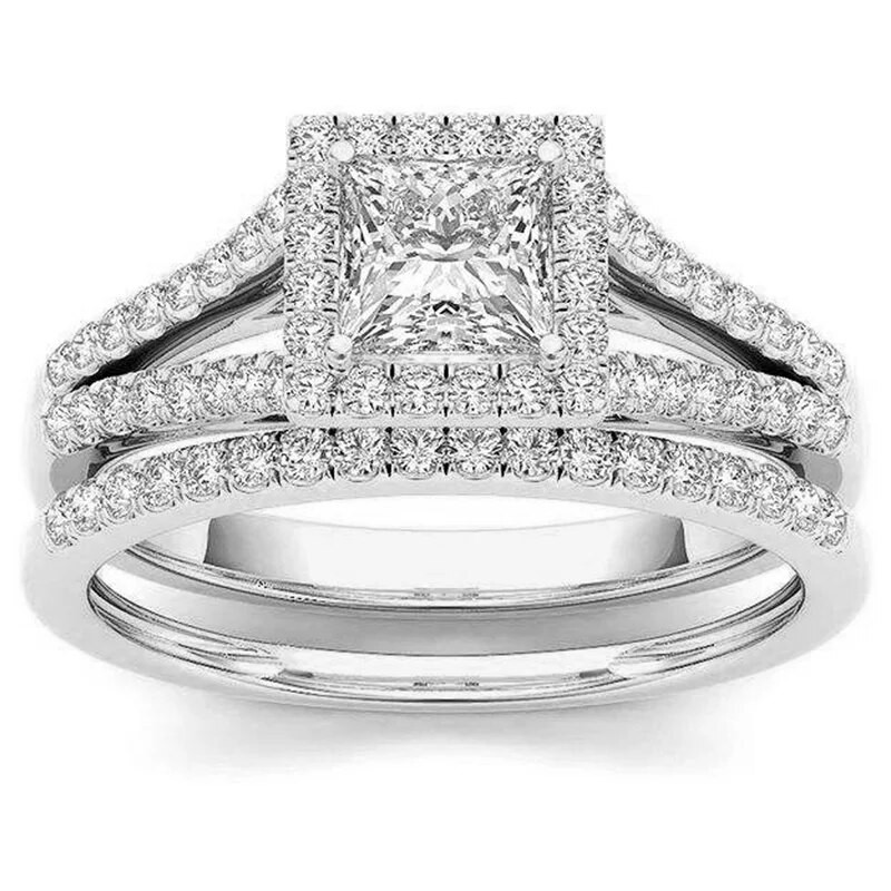 Luxus páros cirkongyűrű geometrikus cirkon gyűrű koronás eljegyzési gyűrűk nőknek rozsdamentes acél ékszer buli évfordulós ajándék