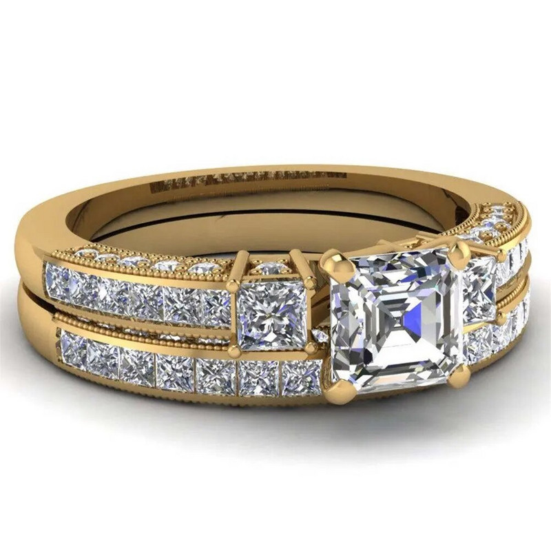 Modes pāra gredzeni retro nerūsējošā tērauda vīriešu laulību gredzens elegants kvadrātveida griezuma cirkona gredzenu komplekts līgavas saderināšanās rotaslietas dāvanas