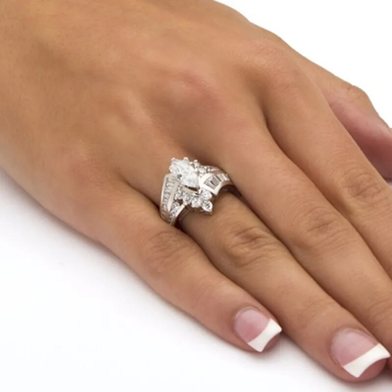 Modes pāra gredzeni sievietēm, marķīze, griezuma kristāls CZ gredzens vīriešiem, divas rindas CZ akmens nerūsējošā tērauda gredzens Modes rotaslietas mīļotājiem