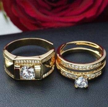 1 τμχ Πολυτελές γυναικείο δαχτυλίδι Μεταλλικό σκάλισμα σε χρυσό χρώμα Ένθετες πέτρες ζιργκόν Δαχτυλίδι ζευγαριού Νυφικό αρραβωνιαστικό κόσμημα γάμου