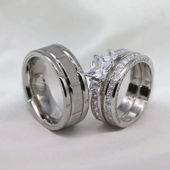 2023 Δαχτυλίδι Ζευγάρι Γυναικεία Εκλεκτά στρας Δαχτυλίδι Ζιργκόν Σετ Απλό Ανοξείδωτο Ανδρικό Δαχτυλίδι Μόδα κοσμήματα για δώρα ερωτευμένων
