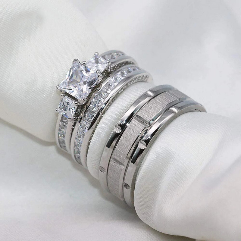 2023. gada pāra gredzeni sievietēm, izsmalcināti rhinestones cirkonija gredzenu komplekts, vienkāršs nerūsējošā tērauda vīriešu gredzenu modes rotaslietas mīļotā