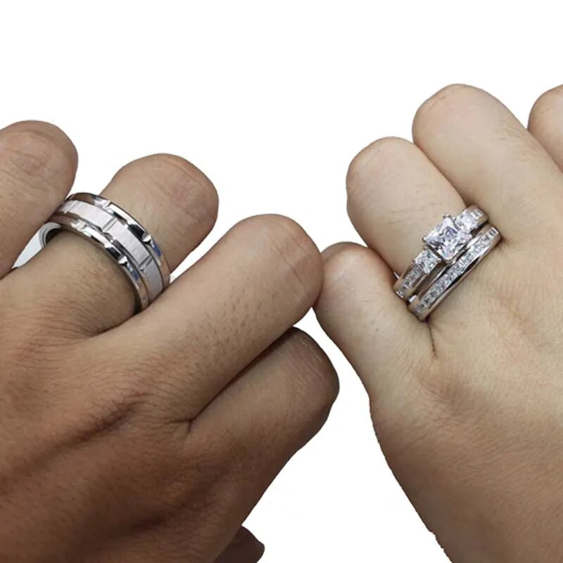 2023. gada pāra gredzeni sievietēm, izsmalcināti rhinestones cirkonija gredzenu komplekts, vienkāršs nerūsējošā tērauda vīriešu gredzenu modes rotaslietas mīļotā