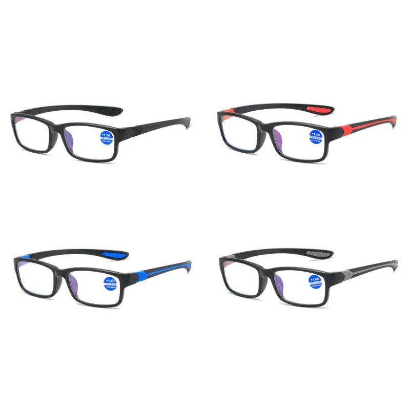 TR90 sporta lasīšanas brilles sarkans zils rāmis vīriešiem pret zilu gaismu hipermetropija Presbiopija sieviešu brilles Dioptrija +2,0 2,5 3,0