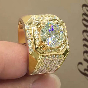 Моден златен цвят голям бял кристал CZ пръстен за жени, мъже, хип-хоп пълен кристален годежен пръстен, мъжка брачна лента, парти бижута