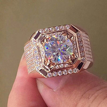 Μόδα Χρυσό Χρώμα Μεγάλο Λευκό Κρυστάλλινο Δαχτυλίδι CZ για Γυναικεία Ανδρικά Δαχτυλίδι αρραβώνων Hip Hop Full Crystal Ανδρικά κοσμήματα για πάρτι γάμου