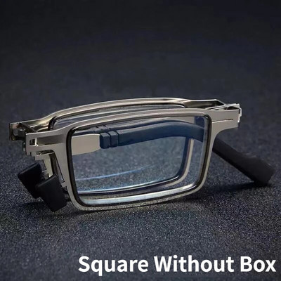 Fém hordozható összecsukható olvasószemüvegek Vintage kerek, négyzet alakú összehajtható presbyopia szemüvegek antikék világos szemüveg tokkal