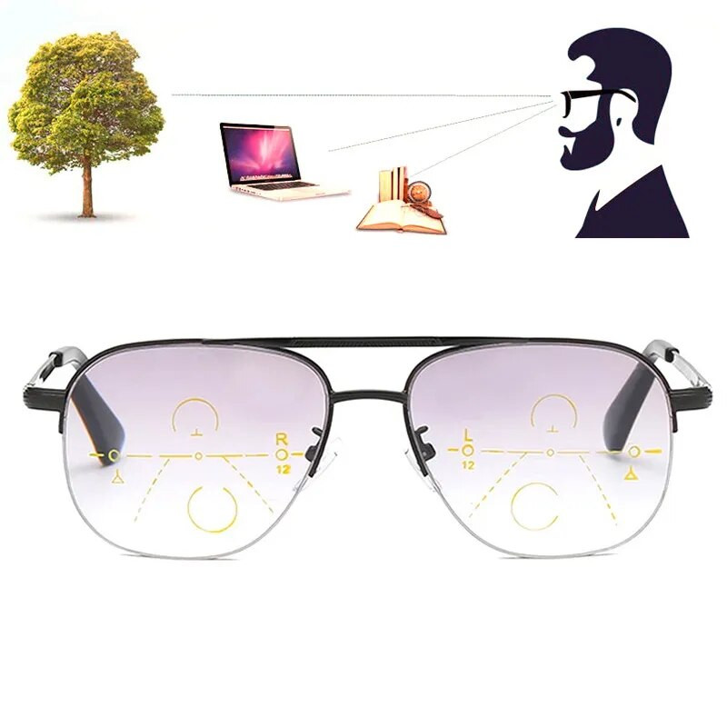 Sun Multi-fokális, progresszív olvasószemüvegek férfi női antikék sugárzás elleni presbyopiás szemüvegek számítógépes optikai távoli közeli szemüvegek