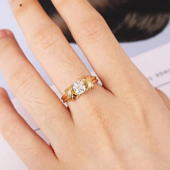 Γυναικεία δαχτυλίδια αρραβώνων πολυτελείας Χρυσό χρώμα Κλασικό κυβικό δαχτυλίδι ζιρκόνιο Δώρο για την Ημέρα του Αγίου Βαλεντίνου Κοσμήματα Anillos Mujer Boho
