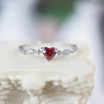 Fashion Charm Love Ruby Rings for Women Heart Crystal Zircon Ring Γυναικεία αξεσουάρ Γαμήλιο πάρτι Κοσμήματα Επετειακό Δώρο mujer