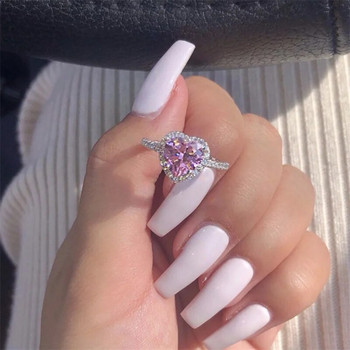 Μόδα ροζ κρυστάλλινα δαχτυλίδια για γυναίκες που αγαπούν στρας Λουλούδι ζιργκόν Γυναικείο δαχτυλίδι Κομψό κόσμημα γάμου