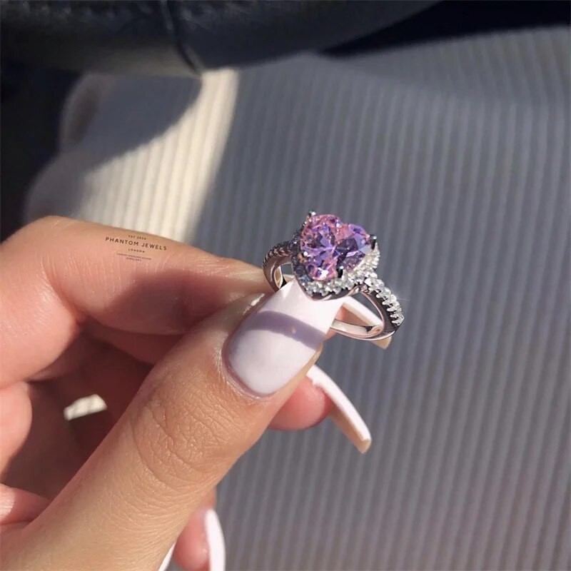 Modes rozā kristāla gredzeni sievietēm Mīlestība Rhinestones Ziedi Cirkons Sieviešu gredzens Eleganti kāzu ballīšu rotaslietas