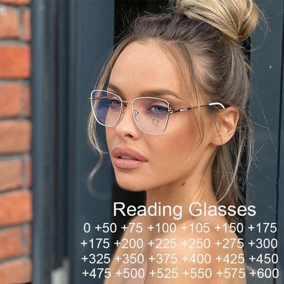 Метални бели квадратни очила за четене Женски анти синя светлина Женски модни маркови компютърни очила Персонализирани диоптрични очила