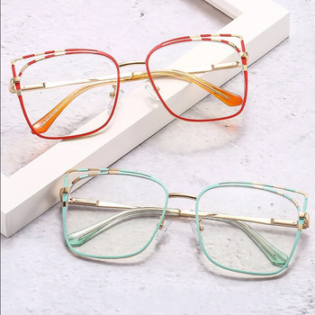 2023 Нови модни квадратни очила за четене с двойна рамка Дамски метални рамки Ретро големи очила Женски секси очила със синя светлина
