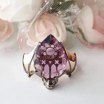 Δαχτυλίδι ζιργκόν σε σχήμα κρυστάλλου vintage νυχτερίδα με ένθετο μωβ δαχτυλίδι ζιργκόν για γυναικεία κοσμήματα για πάρτι μόδας