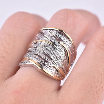 Женски годежен пръстен, дамска мода, злато, сребро, многослойни навиващи се пръстени, бижута, подарък, луксозен кристален кух пръстен