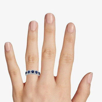 Huitan искрящ синьо бял кубичен цирконий брачна лента пръстен за жени Сребърен цвят Изискани аксесоари за пръсти Женски бижута