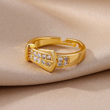 Пръстени с колан от неръждаема стомана за жени Регулируем геометричен пръстен с циркон 2023 г. Нов сватбен естетичен подарък с бижута anillos Femme