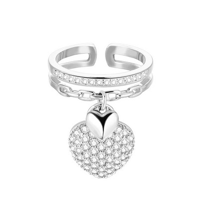 Novi privjesci, kristalno malo viseće srce, podesivi otvoreni prsten za žene, darovi u srebrnoj boji, vjenčana moda, izvrstan ženski nakit